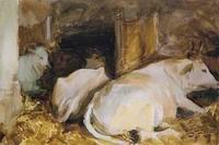 (image for) Handmade Oil painting for home canvas, oil painting framed canvas for living room John Singer Sargenti's art Three Oxen ca 1910